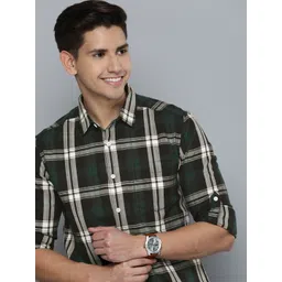 HERE&NOW Men Black Slim Fit Tartan Checks Checked Casual Shirt-picture-18