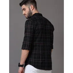 HERE&NOW Men Black Slim Fit Windowpane Checks Checked Casual Shirt image 2