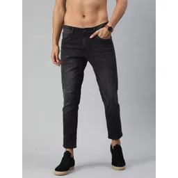 HERE&NOW Men Black Slim Tapered Fit Mid-Rise Clean Look Stretchable Cropped Jeans-picture-38