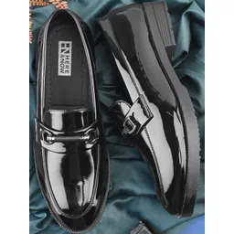 HERE&NOW Men Black Solid Leatherette Petant Formal Loafers Shoes-picture-25