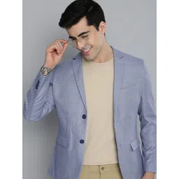 HERE&NOW Men Blue Self Design Textured Regular Fit Smart Casual Blazer-picture-20