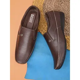 HERE&NOW Men Brown Square Toe Formal Slip-On Shoes-picture-17