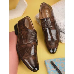 HERE&NOW Men Brown Textured Printed Formal Derbys-picture-31
