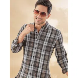 HERE&NOW Men Button-Down Collar Tartan Checked Cotton Casual Shirt-picture-40