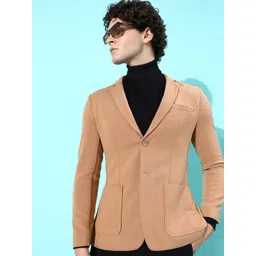 HERE&NOW Men Camel Brown Solid Regular Fit Work To Lounge Single Breasted Blazer Blazer-picture-14