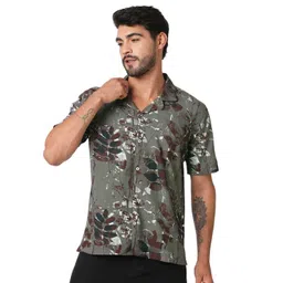 HERE&NOW Men Classic Fit Cuban Collar Floral Printed Casual Shirt-picture-17