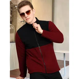 HERE&NOW Men Colourblocked Fleece Bomber Jacket-picture-37