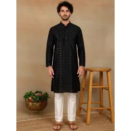 HERE&NOW Men Embellished Mirror Work Handloom Kurta image 1