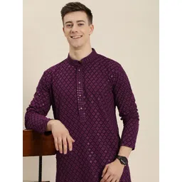 HERE&NOW Men Ethnic Motifs Embroidered Chikankari Kurta-picture-35