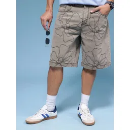 HERE&NOW Men Floral Embroidered Relaxed Fit Denim Shorts-picture-28