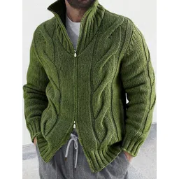 HERE&NOW Men Green Acrylic Loose Fit Sweaters-picture-13