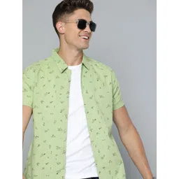 HERE&NOW Men Green & Black Pure Cotton Slim Fit Floral Printed Casual Shirt-picture-27