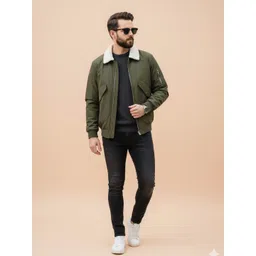 Here&Now Men Green Solid Long Sleeves Spread Collar Causal Regular Puffer Jacket-picture-34