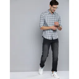 HERE&NOW Men Grey Slim Fit Checked Casual Shirt-picture-36