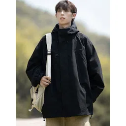 HERE&NOW Men Hooded Solid Casual Bomber Jacket-picture-32