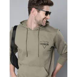 HERE&NOW Men Khaki Printed Hooded Sweatshirt-picture-19
