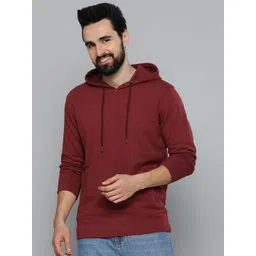 HERE&NOW Men Maroon Solid Knitted Hooded Sweatshirt-picture-39