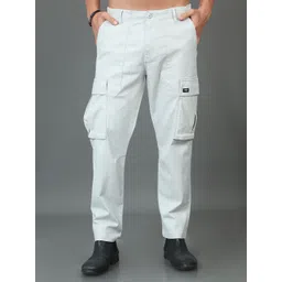 HERE&NOW Men Mid-Rise Cotton Plain Slim Fit Cargos Trousers-picture-10