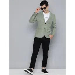 HERE&NOW Men Olive Green Self Design Textured Regular Fit Smart Casual Blazer-picture-22