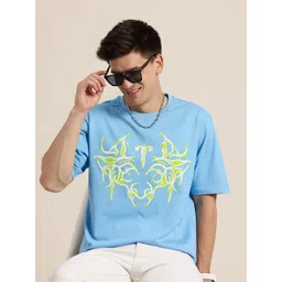 HERE&NOW Men Printed Drop-Shoulder Sleeves Cotton Relaxed T-shirt-picture-38