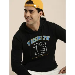 HERE&NOW Men Pure Cotton Printed Hooded Sweatshirt-picture-34