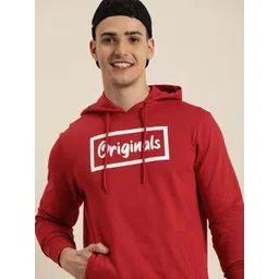 HERE&NOW Men Pure Cotton Printed Hooded Sweatshirt-picture-41