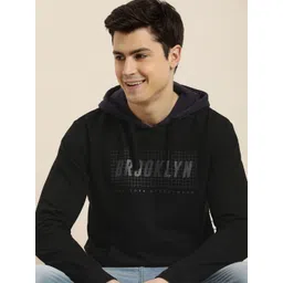 HERE&NOW Men Pure Cotton Typography Printed Hooded Sweatshirt-picture-17