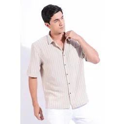 HERE&NOW Men Relaxed Fit Spread Collar Vertical Striped Casual Shirt-picture-30
