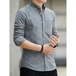 HERE&NOW Men Relaxed Fit Textured Button-Down Collar Cotton Casual Shirt-picture-13