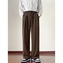HERE&NOW Men Relaxed Straight Leg Straight Fit High-Rise Pleated Trousers-picture-33