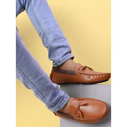 HERE&NOW Men Round Toe Tan Loafers-picture-29