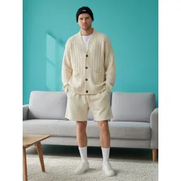 HERE&NOW Men Self Design Cable Knit Cardigan Sweaters-picture-18