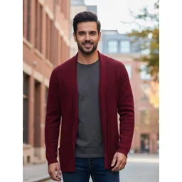 HERE&NOW Men Self Design Ribbed Cardigan Sweater-picture-16