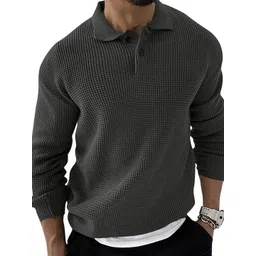 HERE&NOW Men Self Design Shirt Collar Slim Fit Pullover Sweaters-picture-14