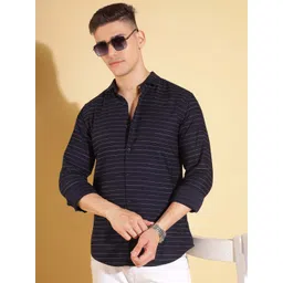 HERE&NOW Men Slim Fit Horizontal Stripes Opaque Striped Casual Shirt-picture-35