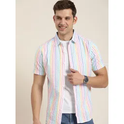 HERE&NOW Men Slim Fit Opaque Striped Casual Shirt-picture-13