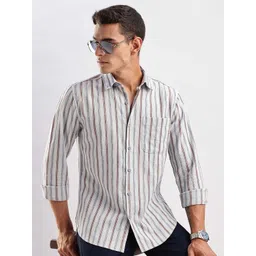 HERE&NOW Men Slim Fit Opaque Striped Casual Shirt-picture-11
