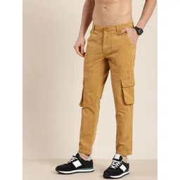 HERE&NOW Men Slim Fit Pure Cotton Cargo Trousers-picture-39