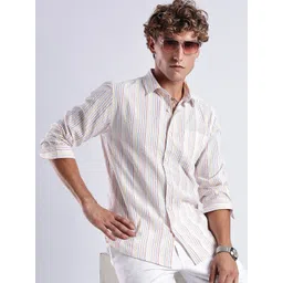 HERE&NOW Men Slim Fit Vertical Striped Spread Collar Casual Shirt-picture-17