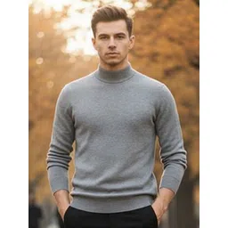 HERE&NOW Men Solid High Neck Long Sleeves Pullover-picture-17