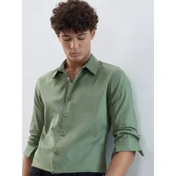 HERE&NOW Men Solid Spread Collar Cotton Casual Shirt-picture-27