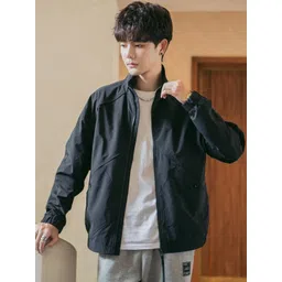 HERE&NOW Men Spread Collar Solid Casual Bomber Jacket-picture-24