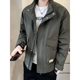 HERE&NOW Men Spread Collar Solid Casual Bomber Jacket-picture-19