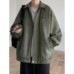 HERE&NOW Men Spread Collar Solid Casual Bomber Jacket-picture-20