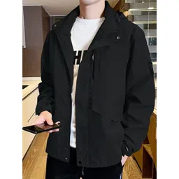 HERE&NOW Men Spread Collar Solid Casual Bomber Jacket image 2