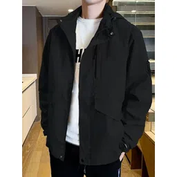 HERE&NOW Men Spread Collar Solid Casual Bomber Jacket image 3