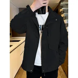 HERE&NOW Men Spread Collar Solid Casual Bomber Jacket image 1