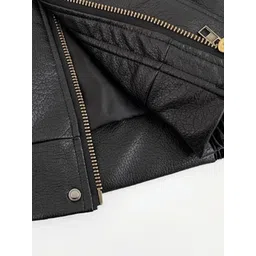 HERE&NOW Men Spread Collar Solid Leather Casual Leather Jacket image 2