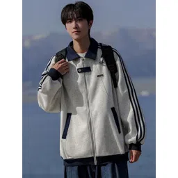 HERE&NOW Men Spread Collar Striped Casual Bomber Jacket-picture-41