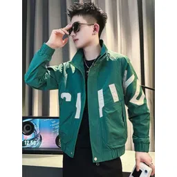 HERE&NOW Men Spread Collar Typography Printed Casual Bomber Jacket-picture-39